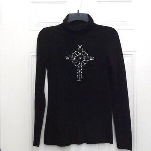 TWIK by Simons Mustard rhinestone cross Turtleneck Long Sleeve T-Shirt Size S